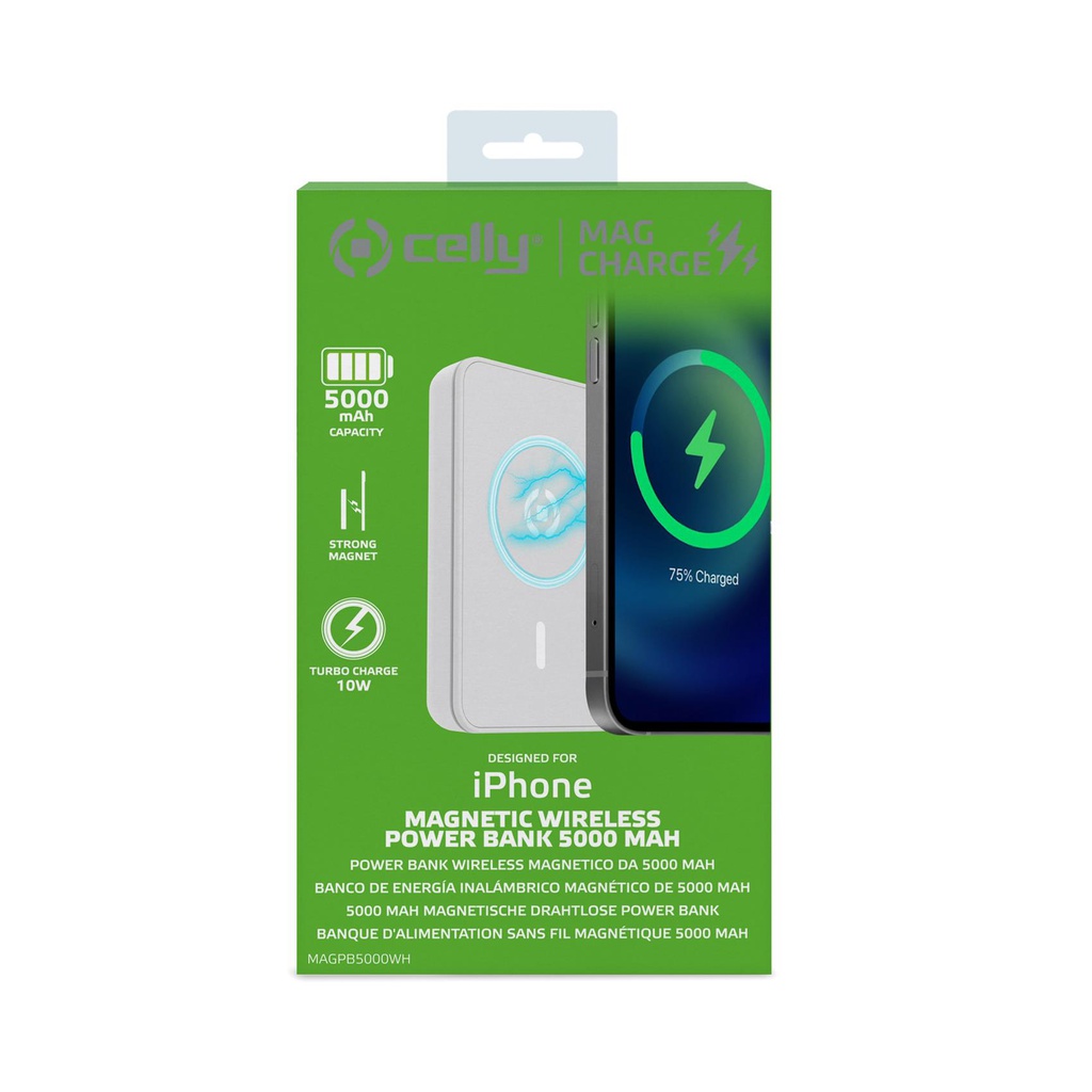 Power Bank Celly 5000mAh 10W con ricarica MagSafe MAGPB5000WH