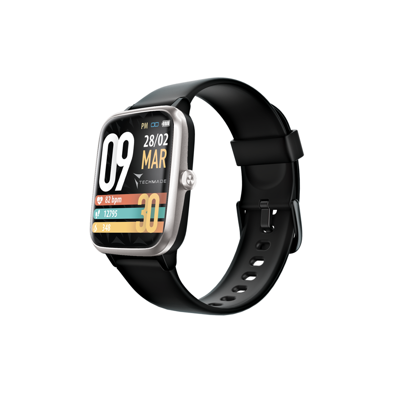 Techmade Smartwatch MOVE GPS integrato cassa silver cinturino black TM-MOVE-SBK