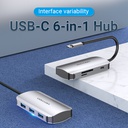 Vention Hub Type-C 6 in 1 con 3 USB 3.0, 1 Lettore SD, 1 TF, Display Port 0.15mt aluminum gray TNHHB