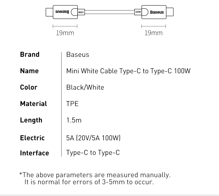 Caricabatteria USB-C Baseus 100W Q.C 5.0 GaN2 Fast con cavo Type-C TZCCGAN-L01 black