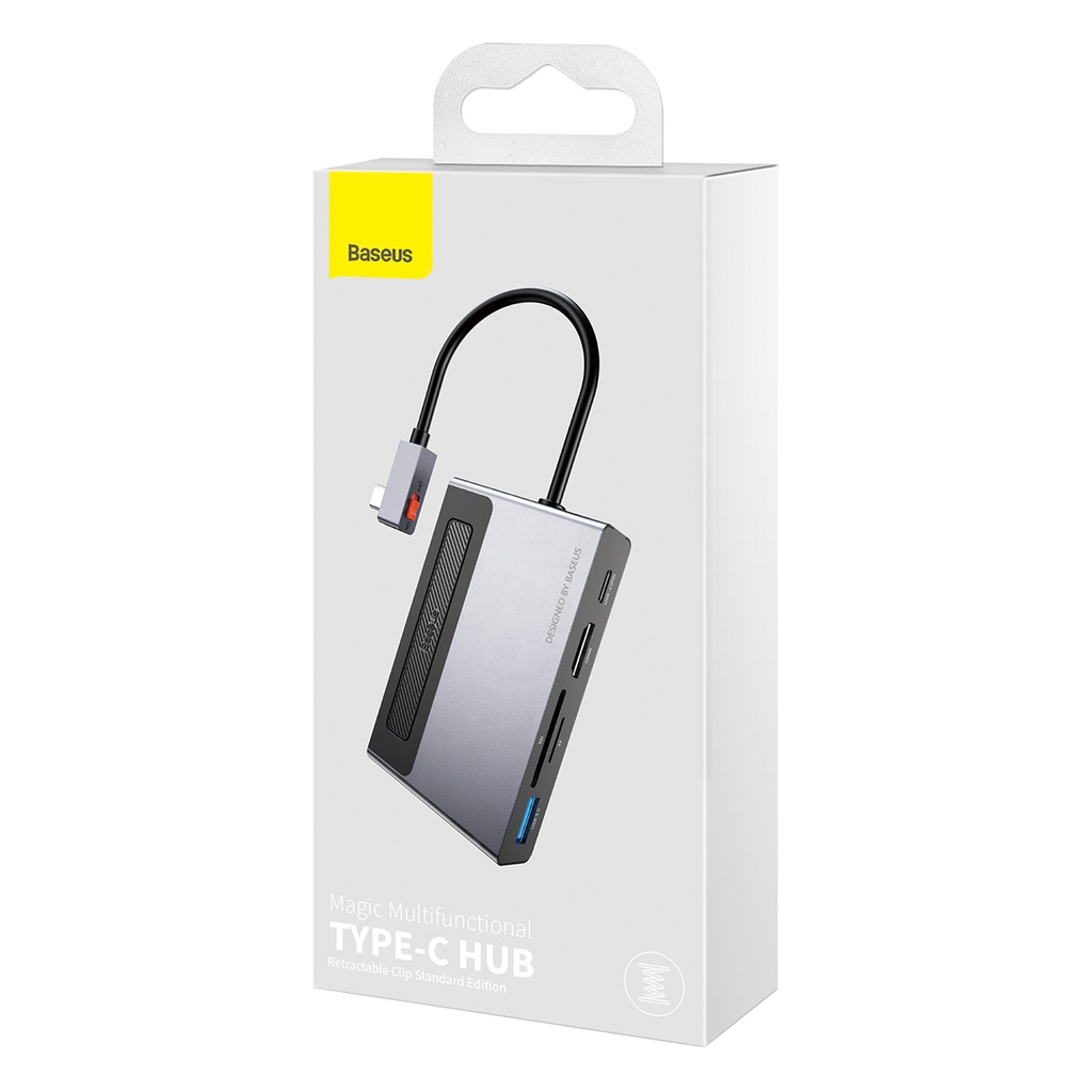 Hub Type-C Baseus 6 in 1 con 1 USB 3.0, 1 HDMI, TF/SD card, 3.5mm audio, PD 100W con clip retrattile CAHUB-DA0G space grey