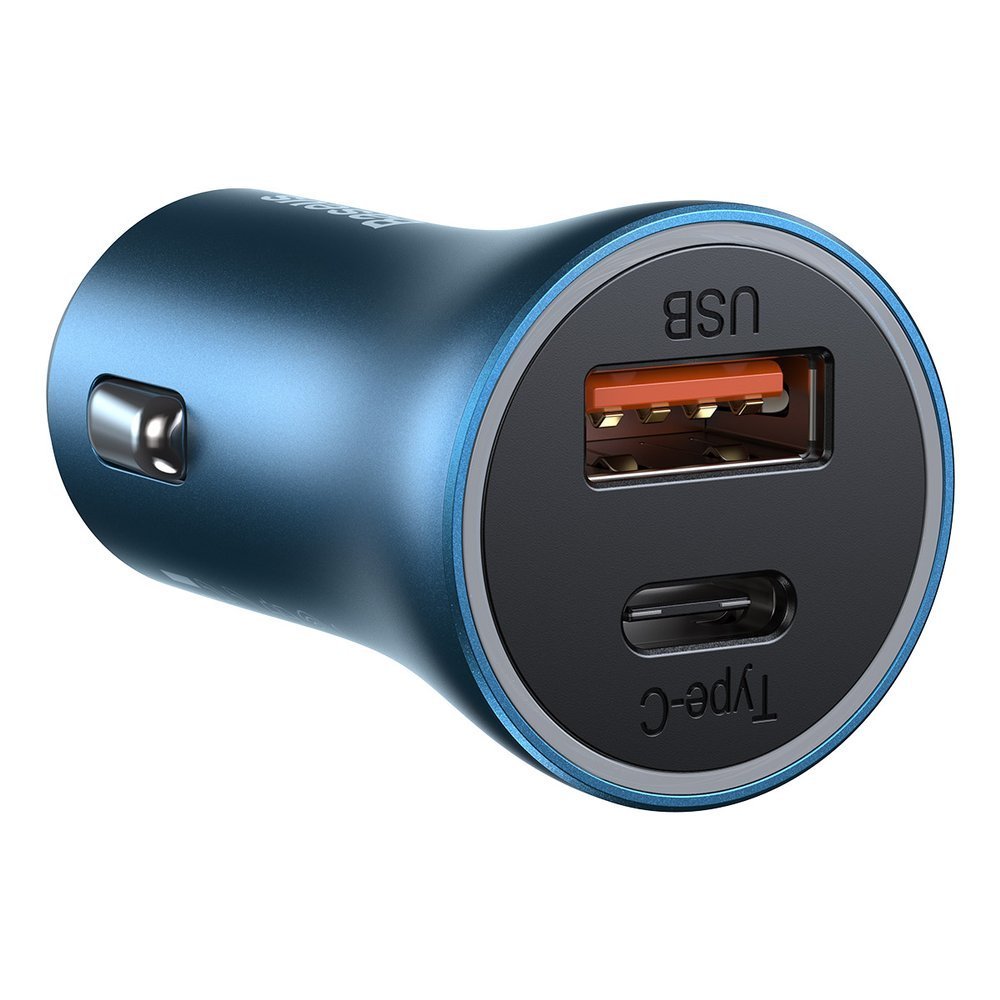 Baseus caricabatteria da auto 40W USB+USB-C QC SCP + cavo Type-C a Lightning 1mt Golden Contactor Pro blue TZCCJD-03