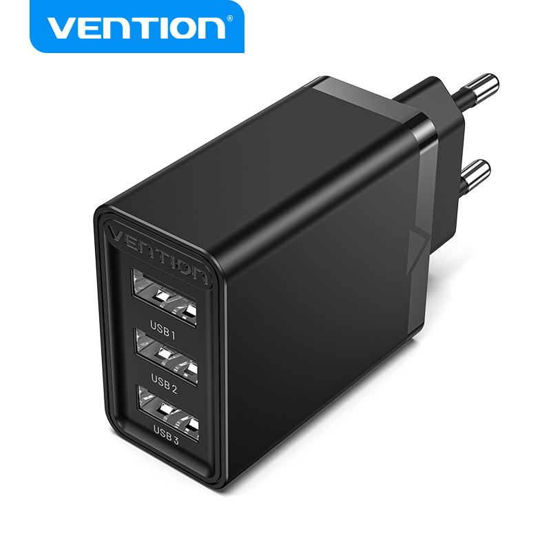 Vention Caricabatterie 17W 3 porte (USB) black FEAB0-EU