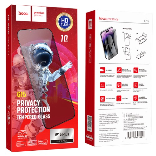 Hoco Pellicola Vetro Temperato Privacy iPhone 15 Plus fullscreen  G15