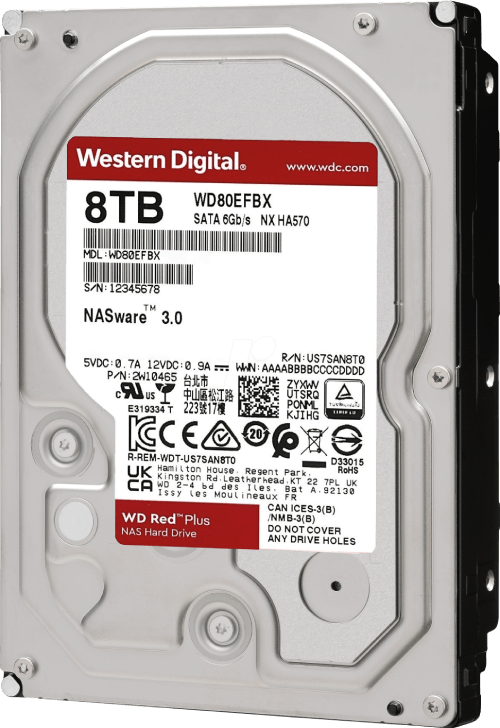 WD Red Plus NAS HDD 8TB 3.5" SATA 6Gb/s WD80EFBX