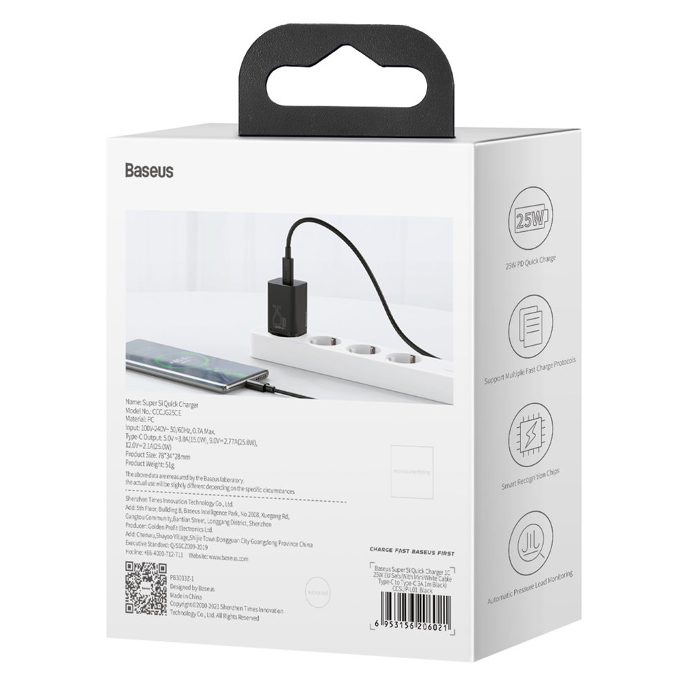 Baseus Caricabatteria USB-C 25W super-si quick charger black CCSP020101