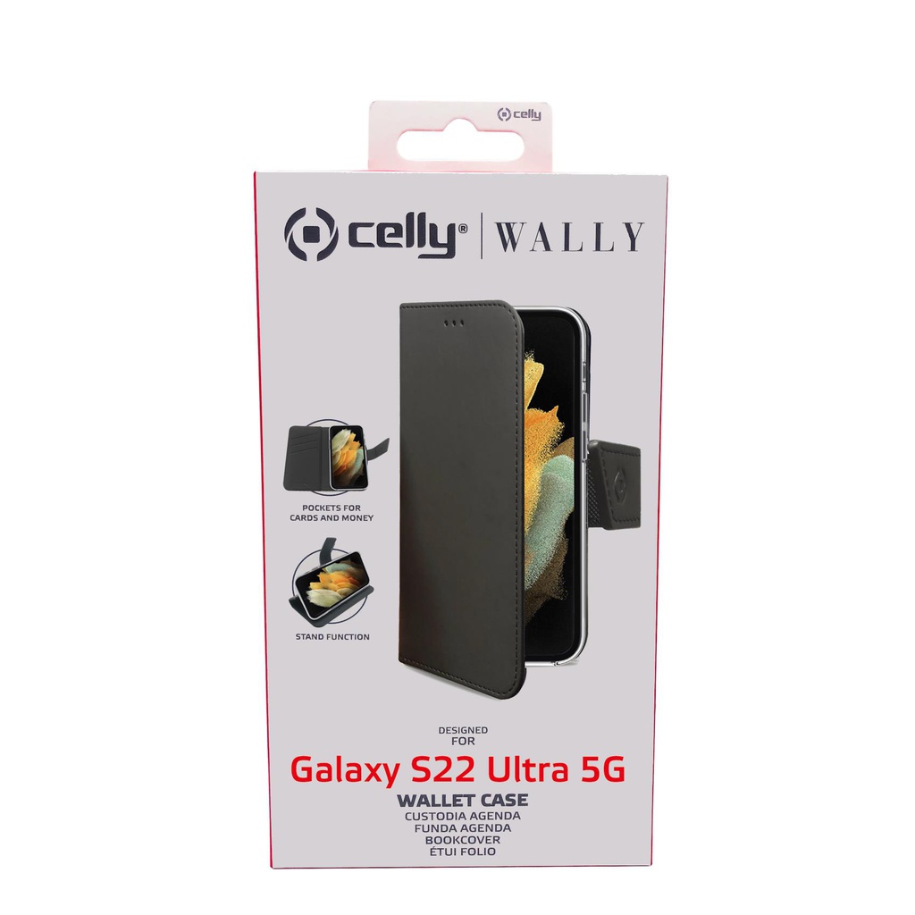 Custodia Celly Samsung S22 Ultra 5G wallet case black WALLY1012