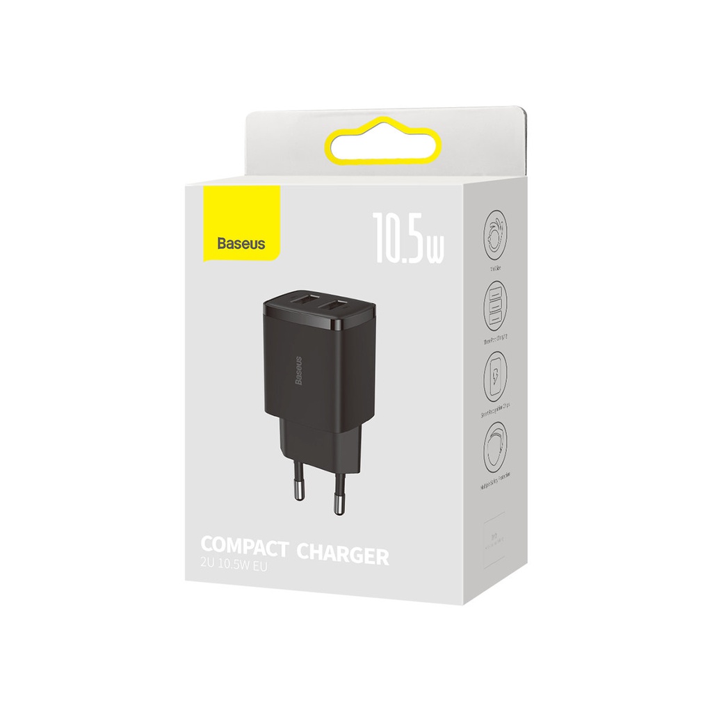 Baseus caricabatteria USB 10.5W 2 porte USB Compact black CCXJ010201