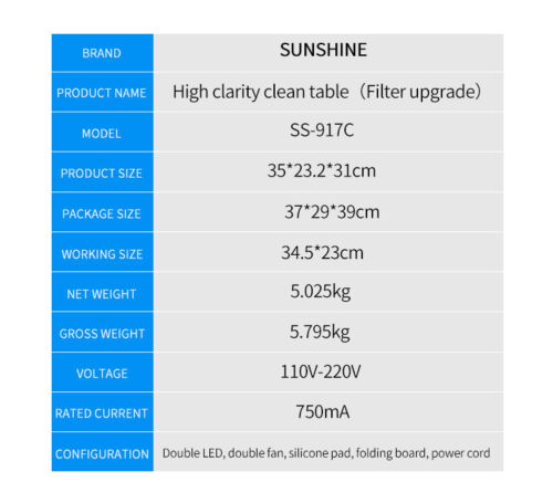 Sunshine SS-917C tavolo da lavoro con filtrazione polvere
