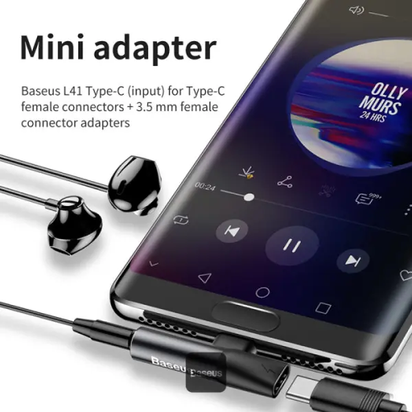 Baseus Adattatore 3 in 1 Type-C to Jack 3.5mm+USB-C L41 Black CATL41-01.webp