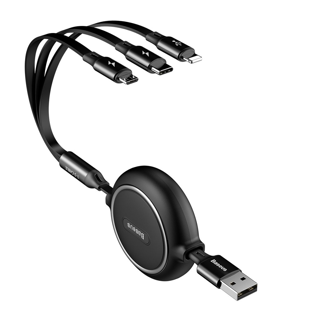 Baseus cavo dati 3in1 retrattile micro USB, Lightning, Type-C 3.5A 1.2mt Golden Loop black CAMLT-JH01