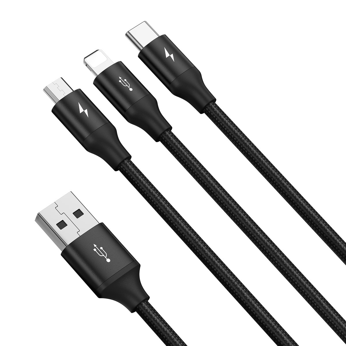 Baseus cavo dati 3in1 Lightning 3.5A, micro USB, Type-C 3A 1.2mt rapid series black CAJS000001