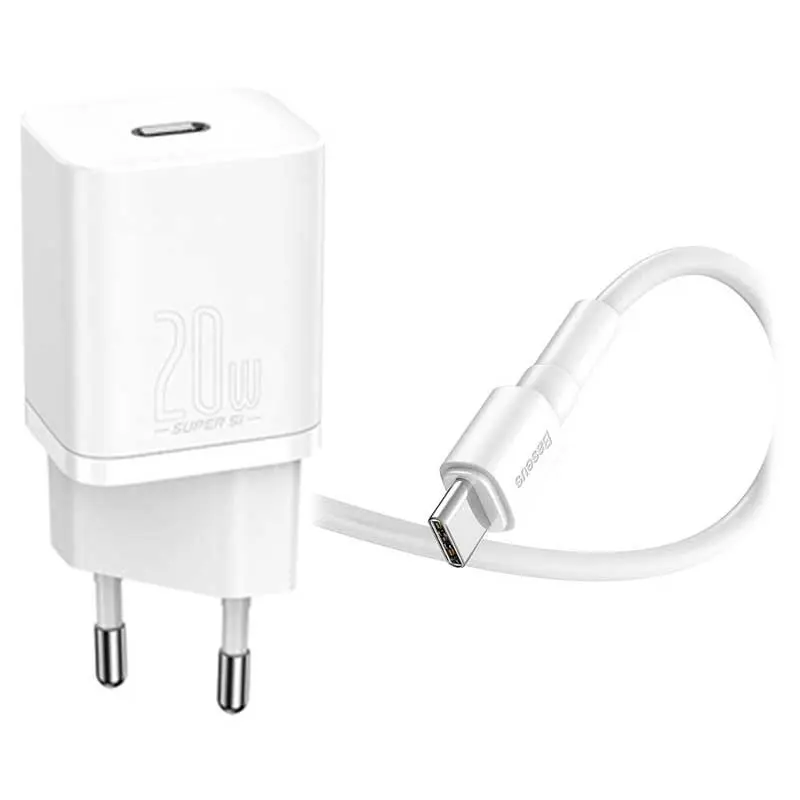 Baseus Caricabatterie USB-C 20W Super-Si Quick + Cavo Type-C To Lightning (1m) White TZCCSUP-B02.webp