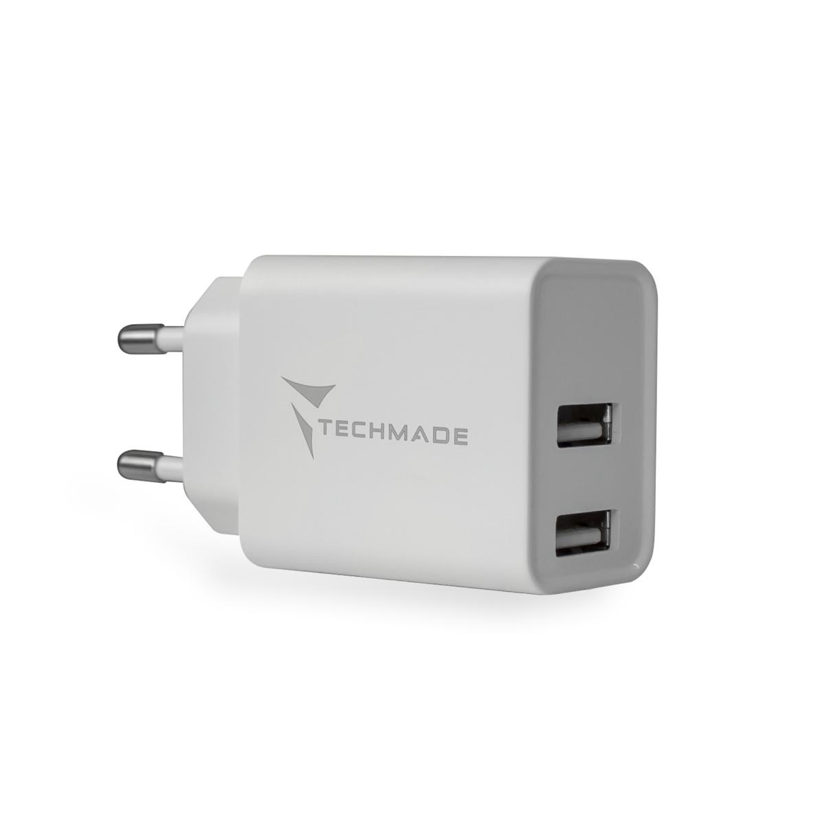Techmade caricabatteria USB 10.5W 2 porte USB white TM-TC046AA
