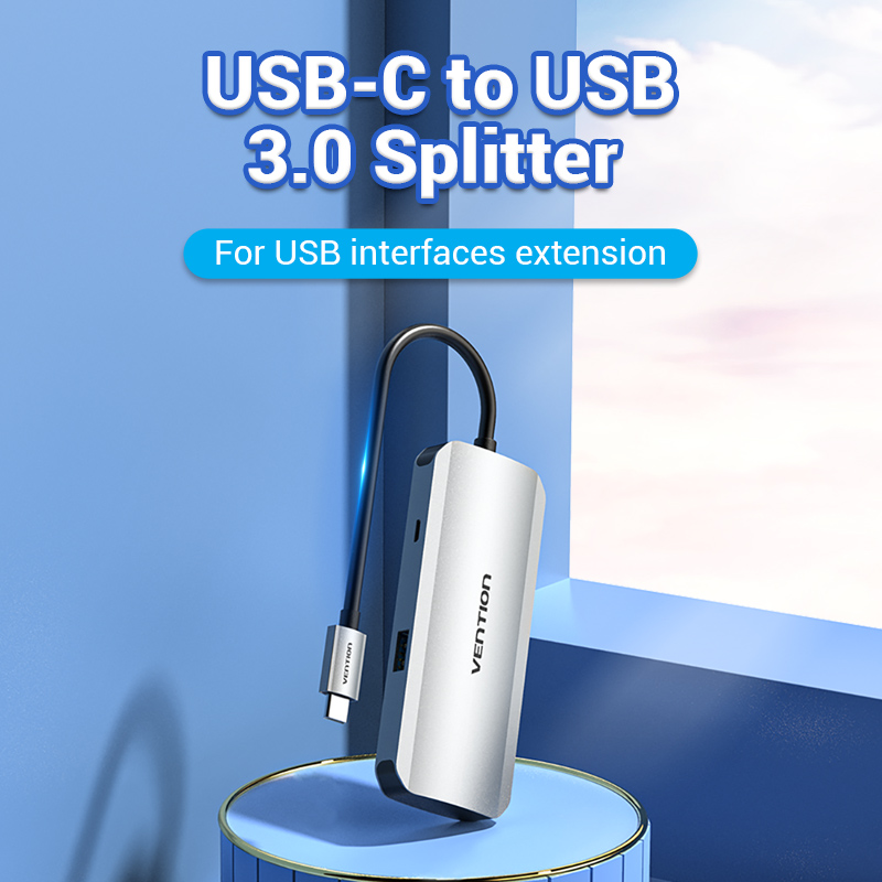 Vention Hub Type-C 5 in 1 con 4 USB 3.0, 1 Micro-USB 0.15mt aluminum gray TNAHB