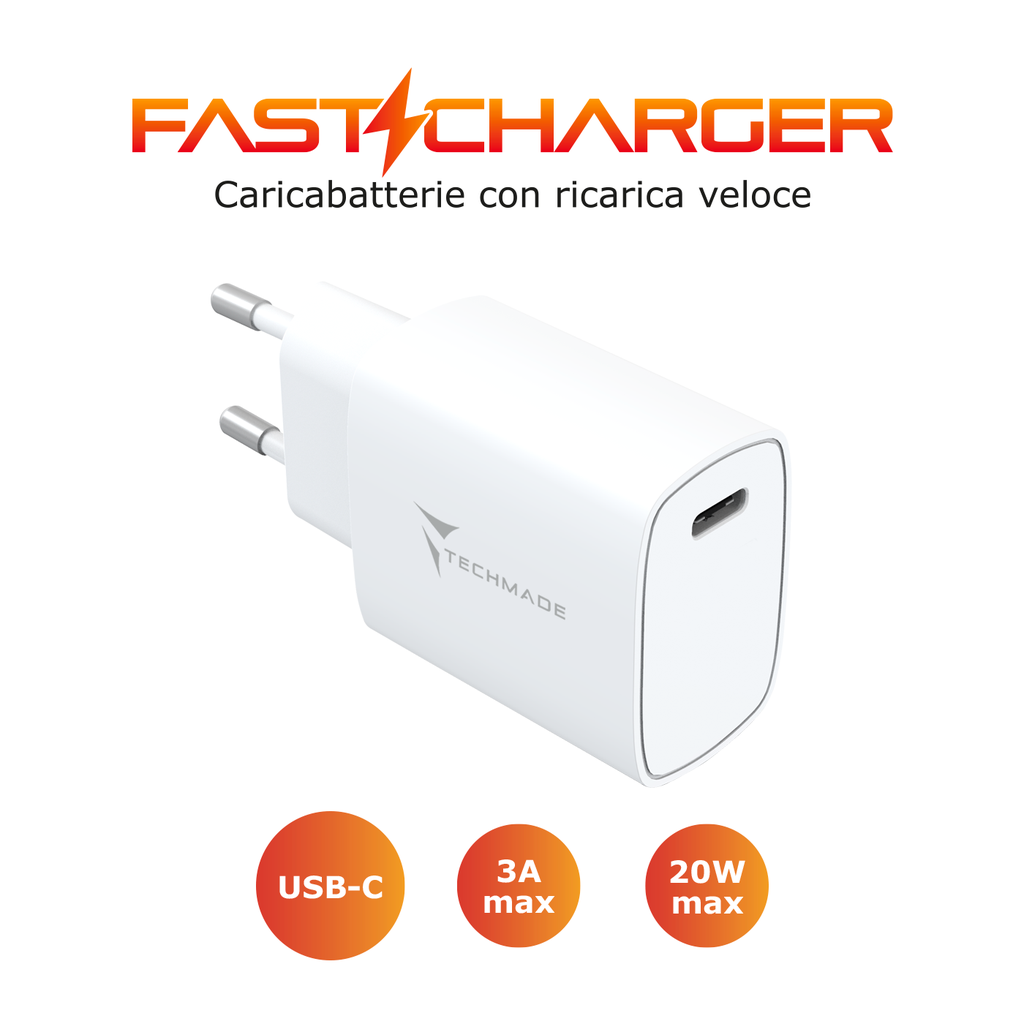 Techmade Caricabatterie 20W USB-C White TM-P926-PD320W