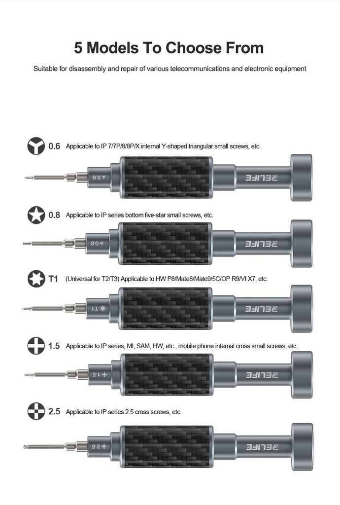 Relife Cacciavite Pentalobe (0.8) con Manico in Fibra Di Carbonio RL-729