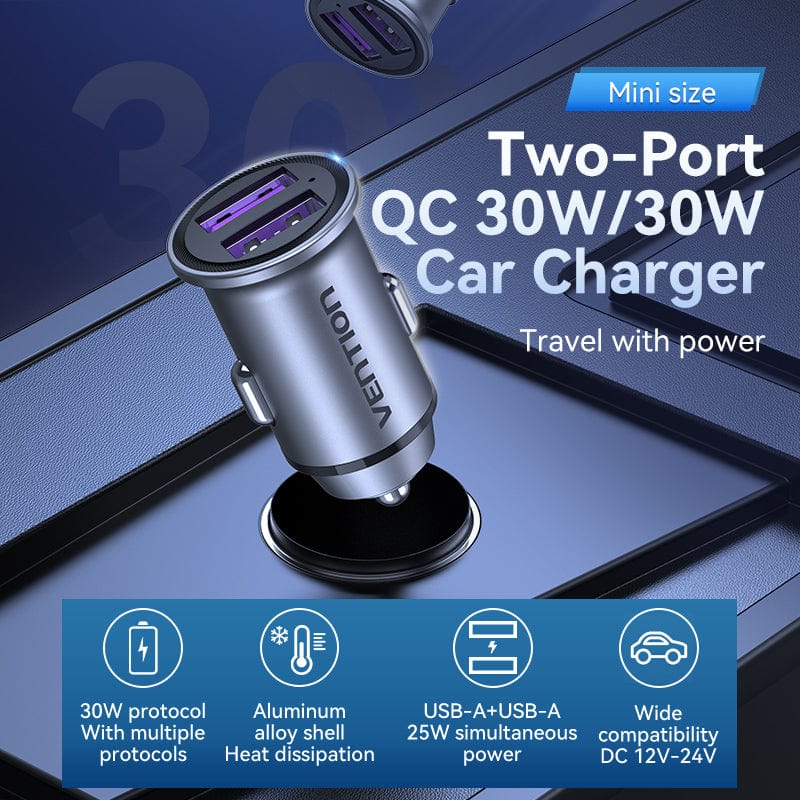 Vention Caricabatterie per Auto 30W 2 porte USB Mini alluminium gray FFEH0