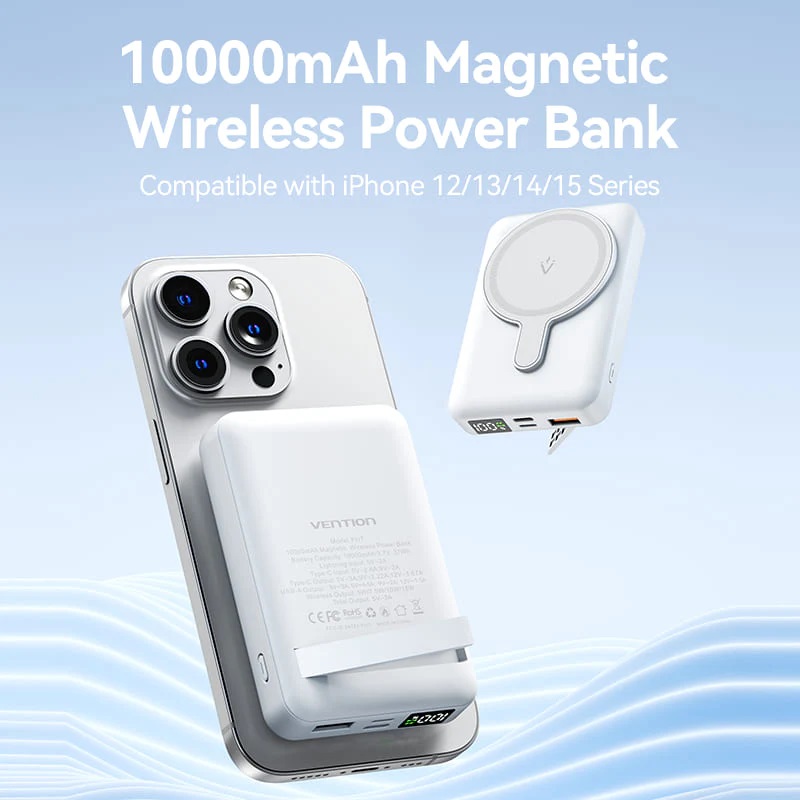 Vention Power Bank 10000mAh 22.5W MagSafe Magnetic Wireless con Display white FHTW0