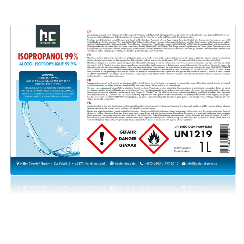 Höfer Chemie Alcool Isopropanolo Isopropilivo 99,9% 1L