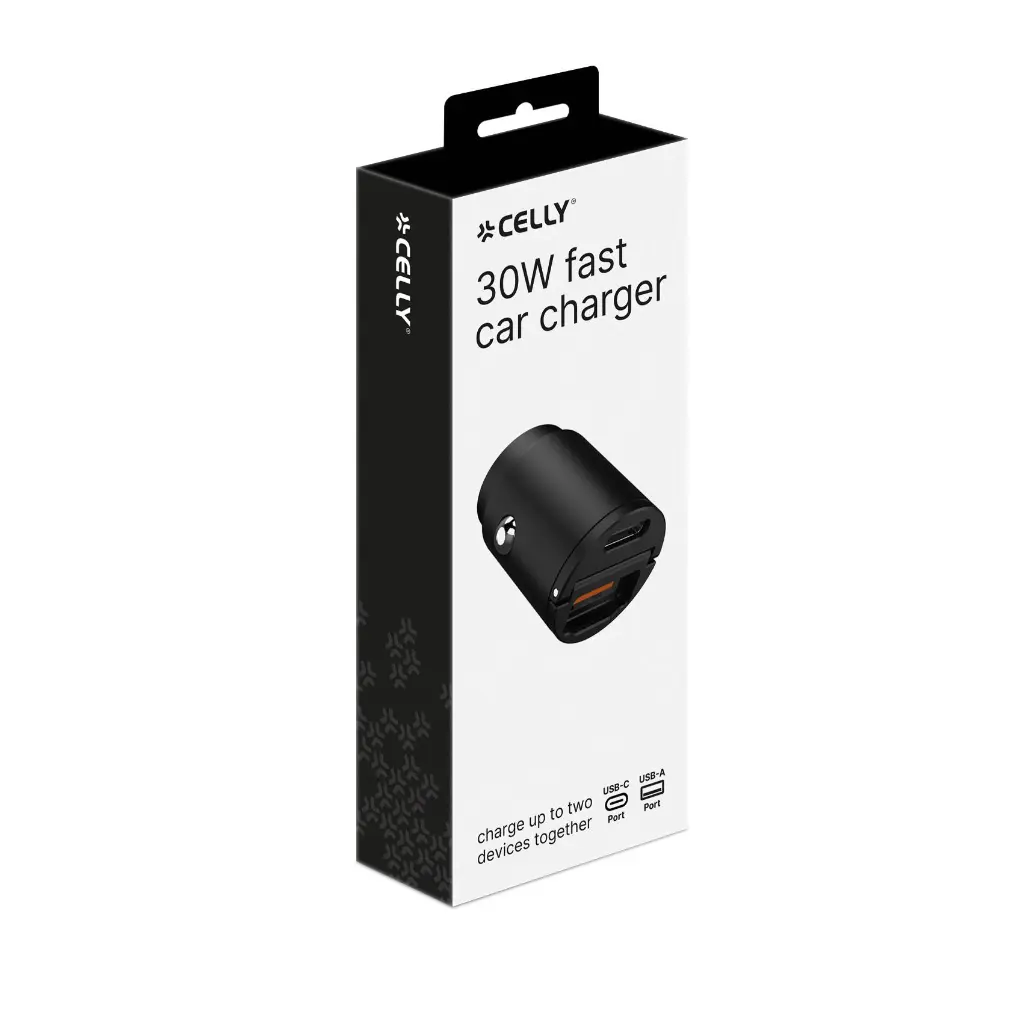 Celly Caricabatterie per Auto 2 Porte (USB-USB-C) 30W Black CCMINIUSBUSBCBK.webp