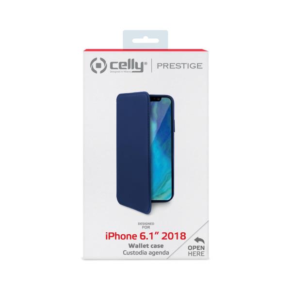 Custodia Celly iPhone Xr wallet case blue PRESTIGE998BL