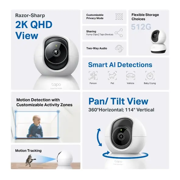 TP-Link Tapo Smart Camera Indoor TC72 2K Con Smart AI White.webp