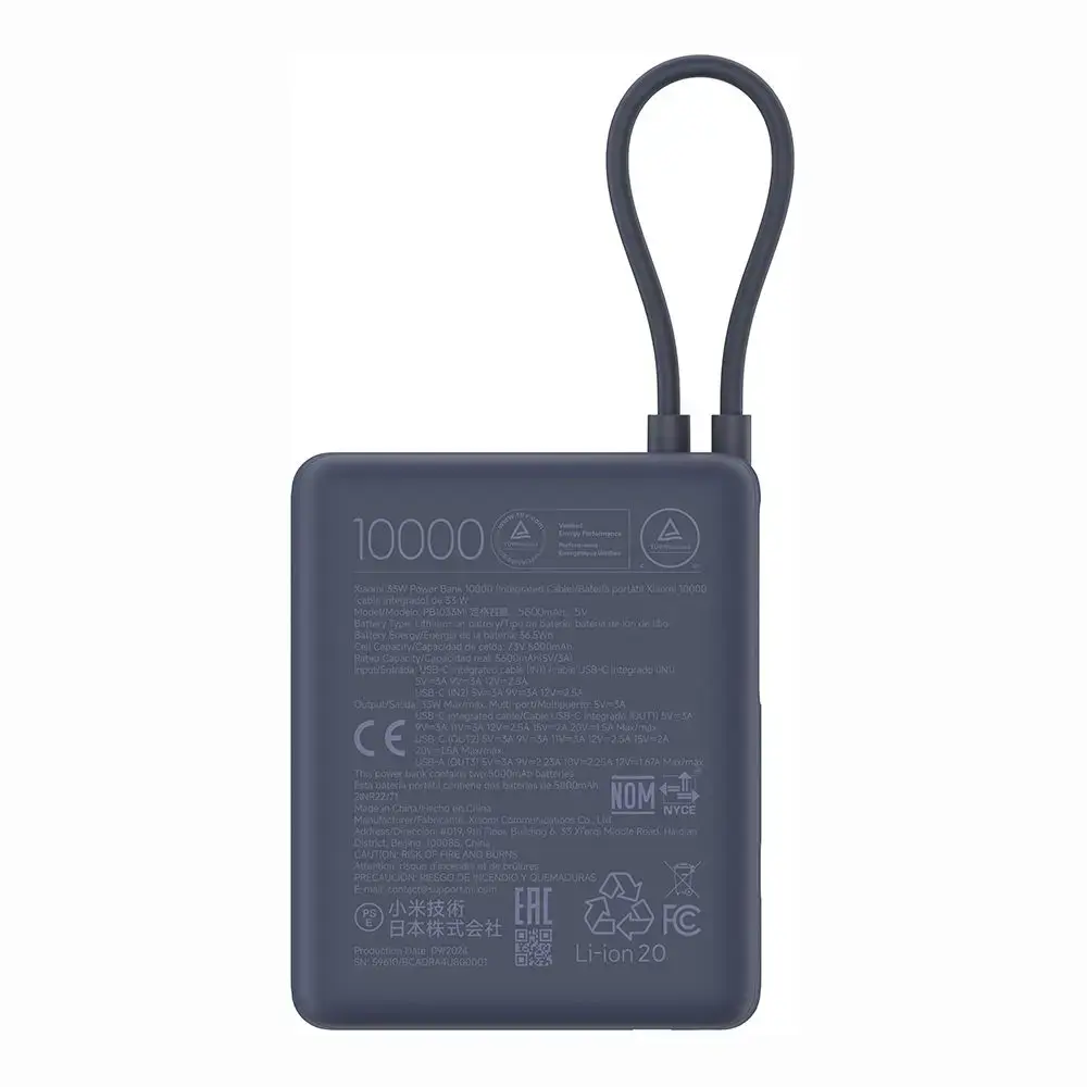 Xiaomi Power Bank 10000mAh 33W Con Cavo Type-C Ice Blue BHR9341GL.webp