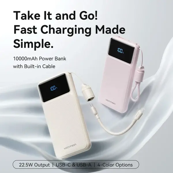 Vention Power Bank 10000 mAh 22.5W con Cavo Dati Type-C White (XGYW0-39-TY).webp