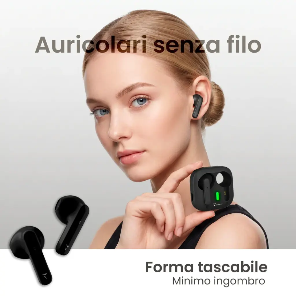 Techmade Auricolari Bluetooth Con Box Di Ricarica Super Slim Black TM-T51-BK.webp