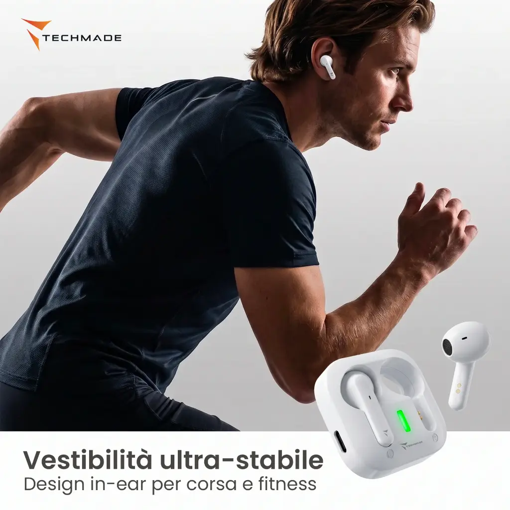 Techmade Auricolari Bluetooth Con Box Di Ricarica Super Slim White TM-T51-WH.webp