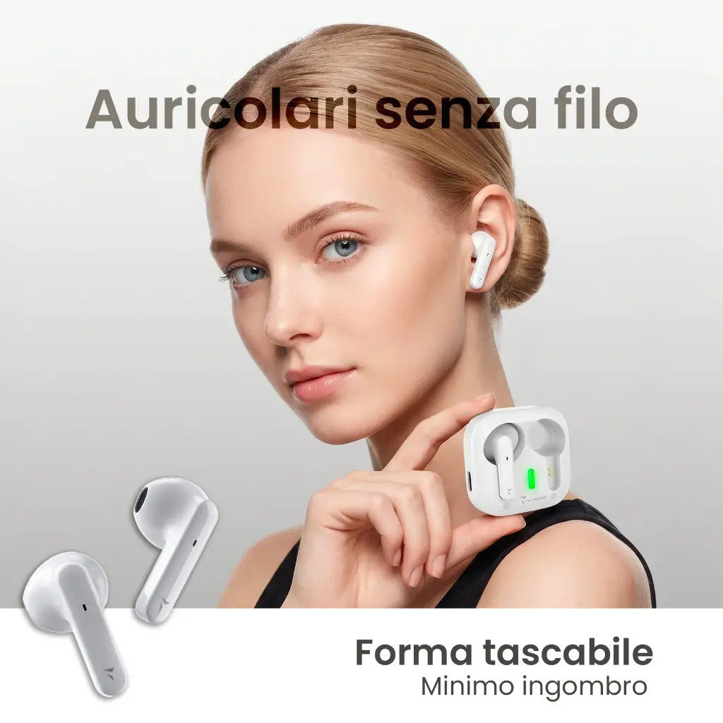 Techmade Auricolari Bluetooth Con Box Di Ricarica Super Slim White TM-T51-WH.webp