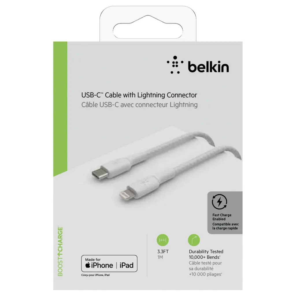 Belkin Cavo Dati Type-C to Lightning 1m In Nylon White (MFI) CAA004BT1MWH.webp
