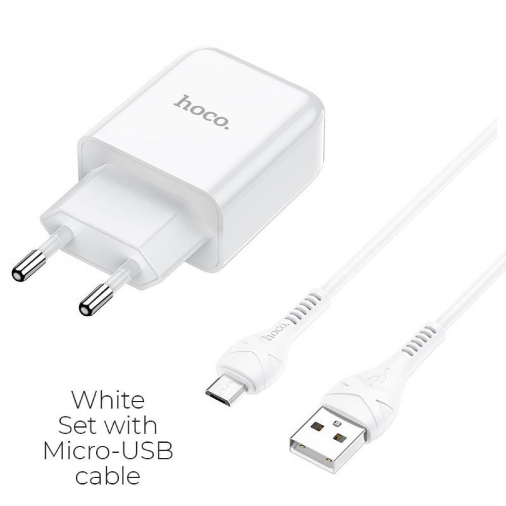 Caricabatteria USB Hoco 2.1A + cavo MicroUsb white N2.M