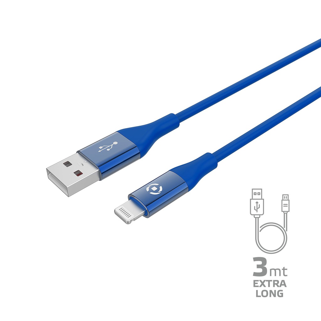 Cavo dati Lightning Celly 3mt blue USBLIGHTCOL3MBL
