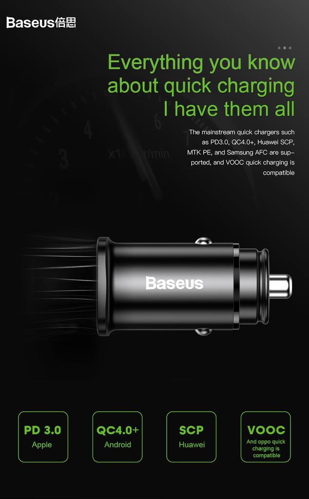 Caricabatteria auto USB Baseus 30W + 1 porta USB-C PPS charger CCALL-AS01 black