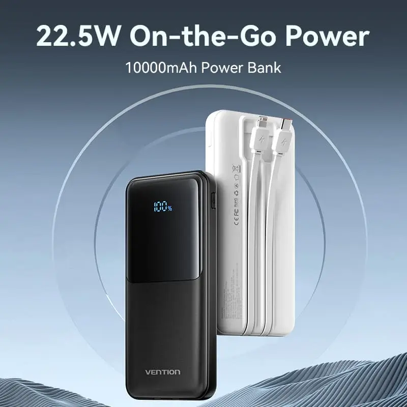 Vention Power Bank 10000 mAh 22.5W con Cavo Dati Type-C e Lightning White FHOW0.webp