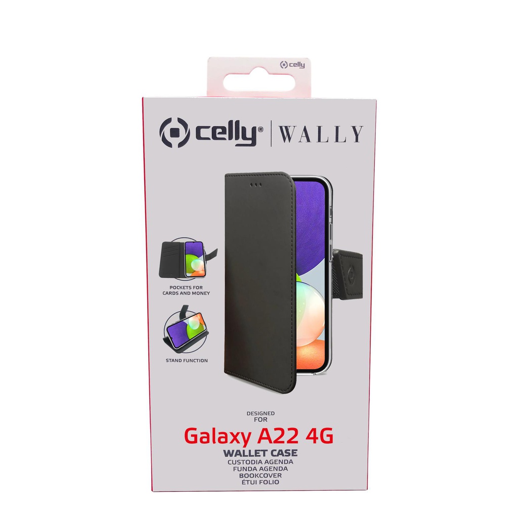 Custodia Celly Samsung A22 4G wallet case black WALLY969