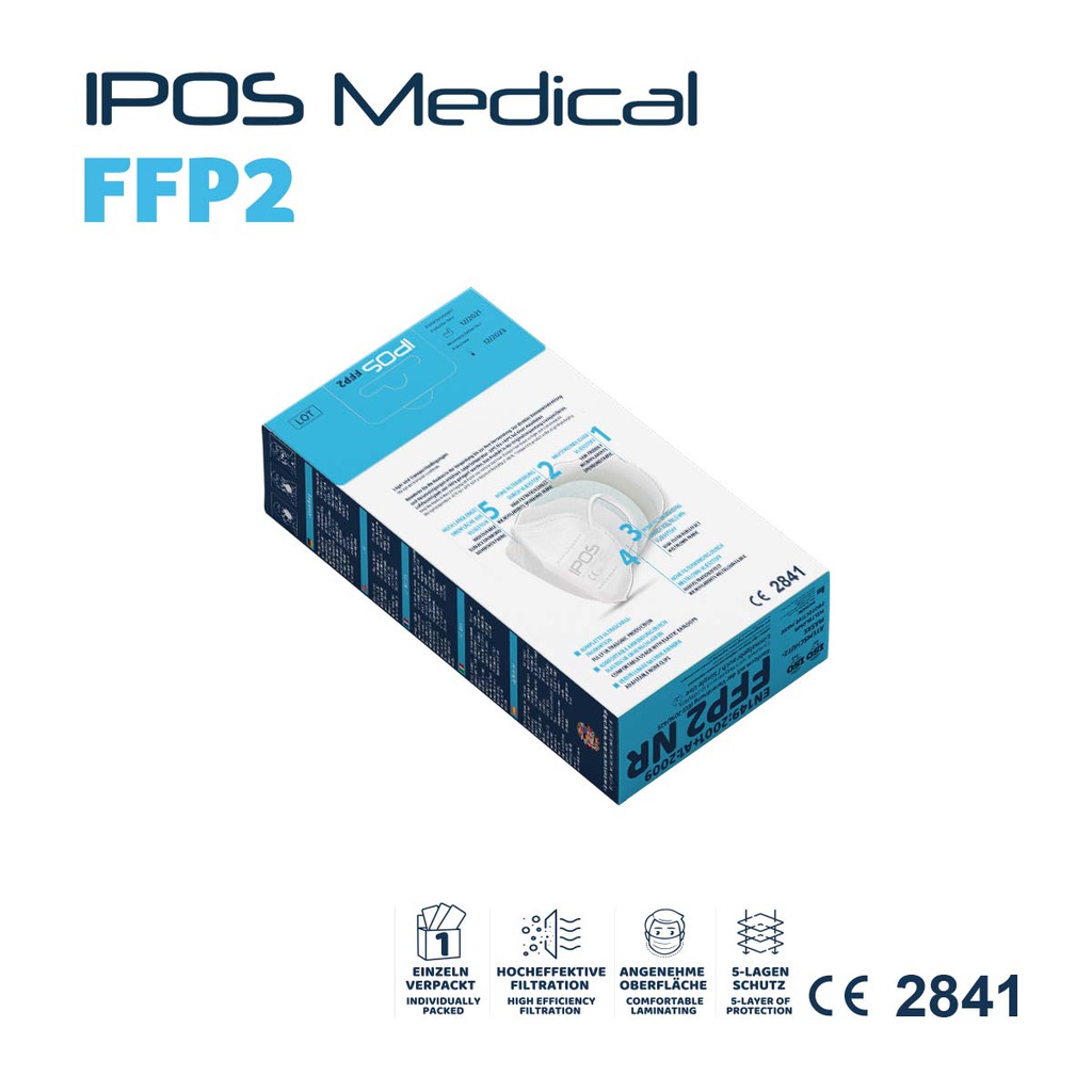 Mascherina protettiva FFP2 IPOS CE 2841 confezione 10 pz white (confezionate singole)