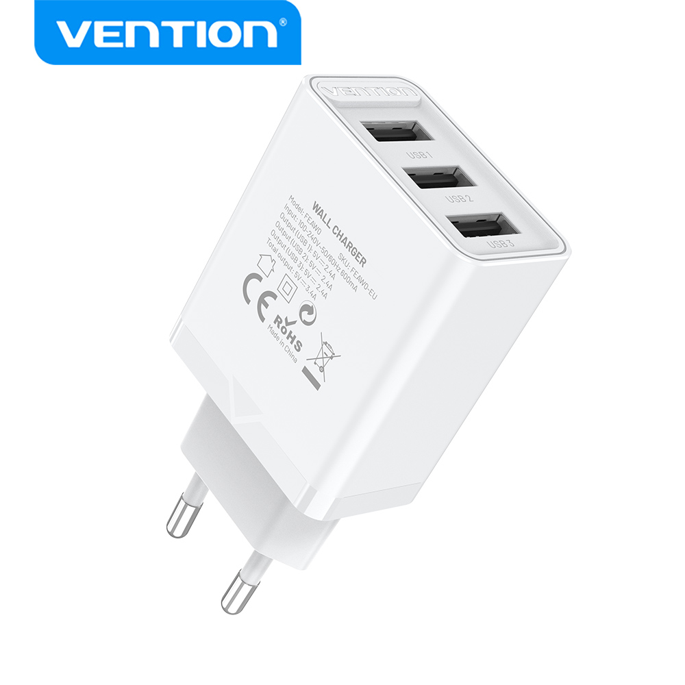 Vention Caricabatterie 3 Porte (3 USB) 17W White FEAW0-EU