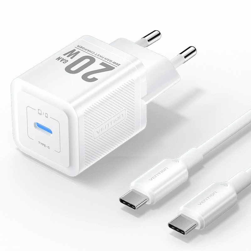 Vention Caricabatterie USB-C 20W GaN + Cavo Type-C To Type-C (1 m) White (TZ-FEPB0-EU-01)
