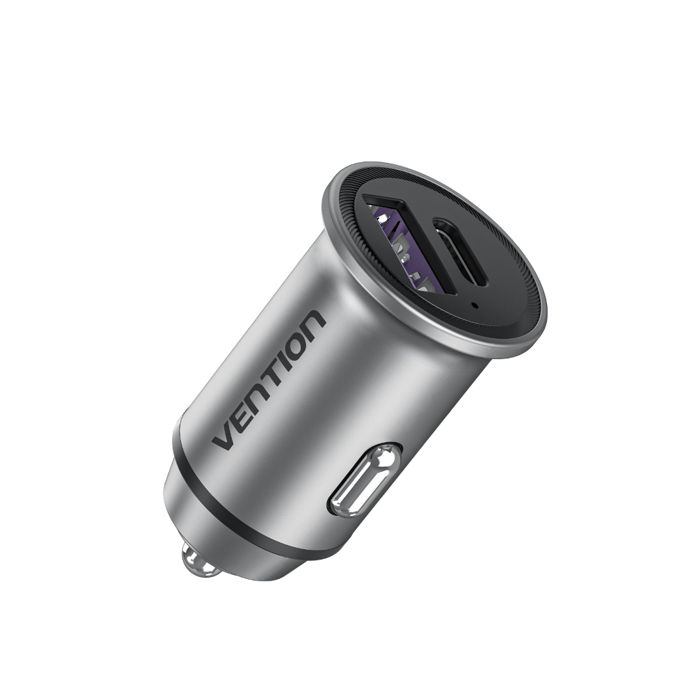 Vention Caricabatterie per Auto 2 Porte (USB+USB-C) 30W Mini Alluminum Gray FFFH0
