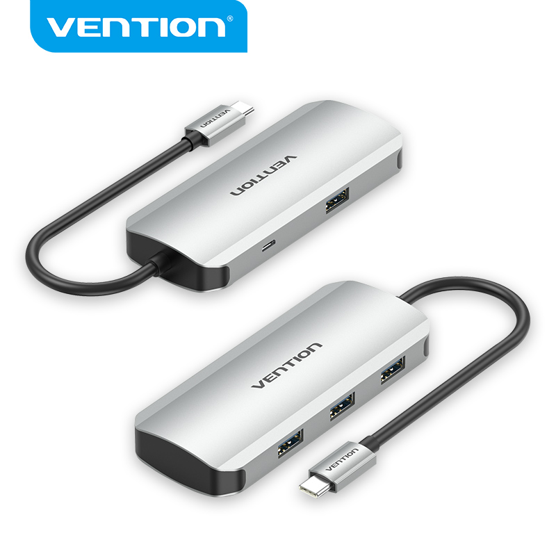 Vention Hub Type-C 5 in 1 con 4 USB 3.0, 1 Micro-USB 0.15mt aluminum gray TNAHB