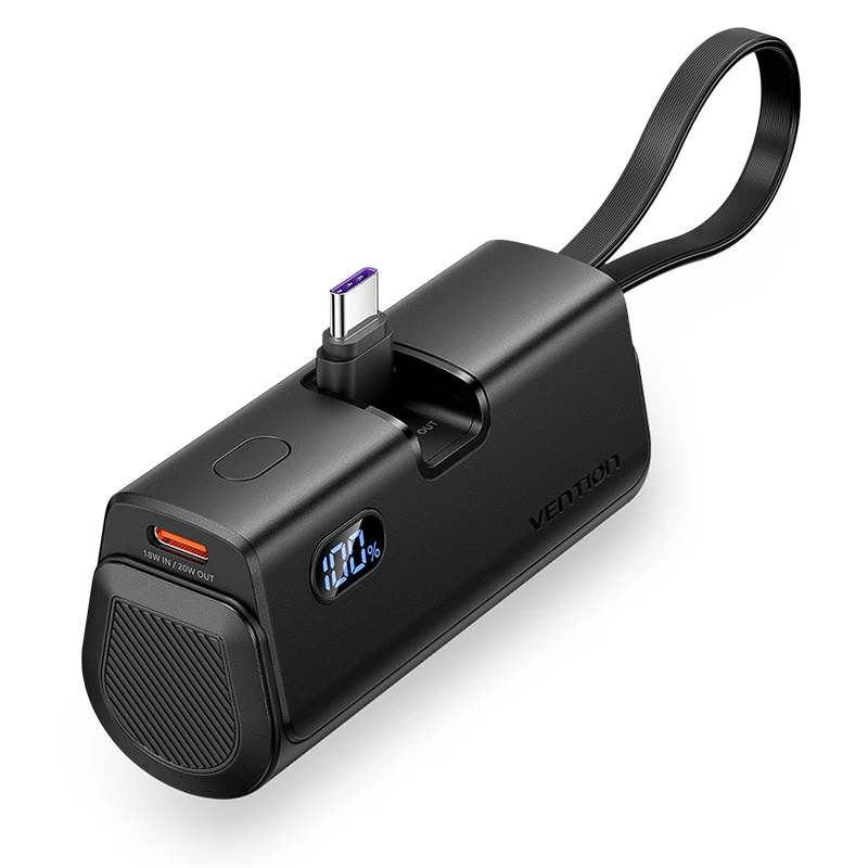 Vention Power Bank 4800mAh 22.5W Foldable Type-C con Cavo Dati Lightning Black FHQB0