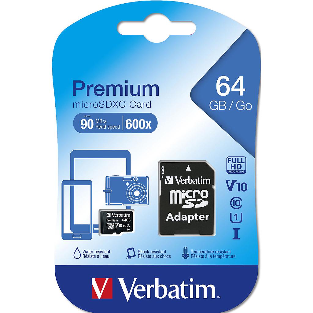 Verbatim Micro SD 64GB classe 10 SDHC 44084