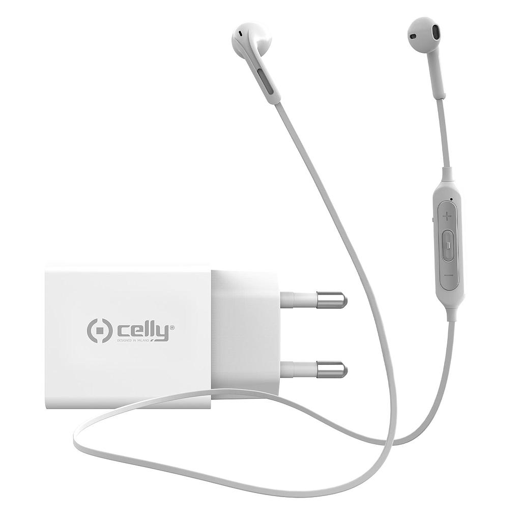 Caricabatteria USB-C Celly NEWGENKITWH 18W + auricolari bluetooth