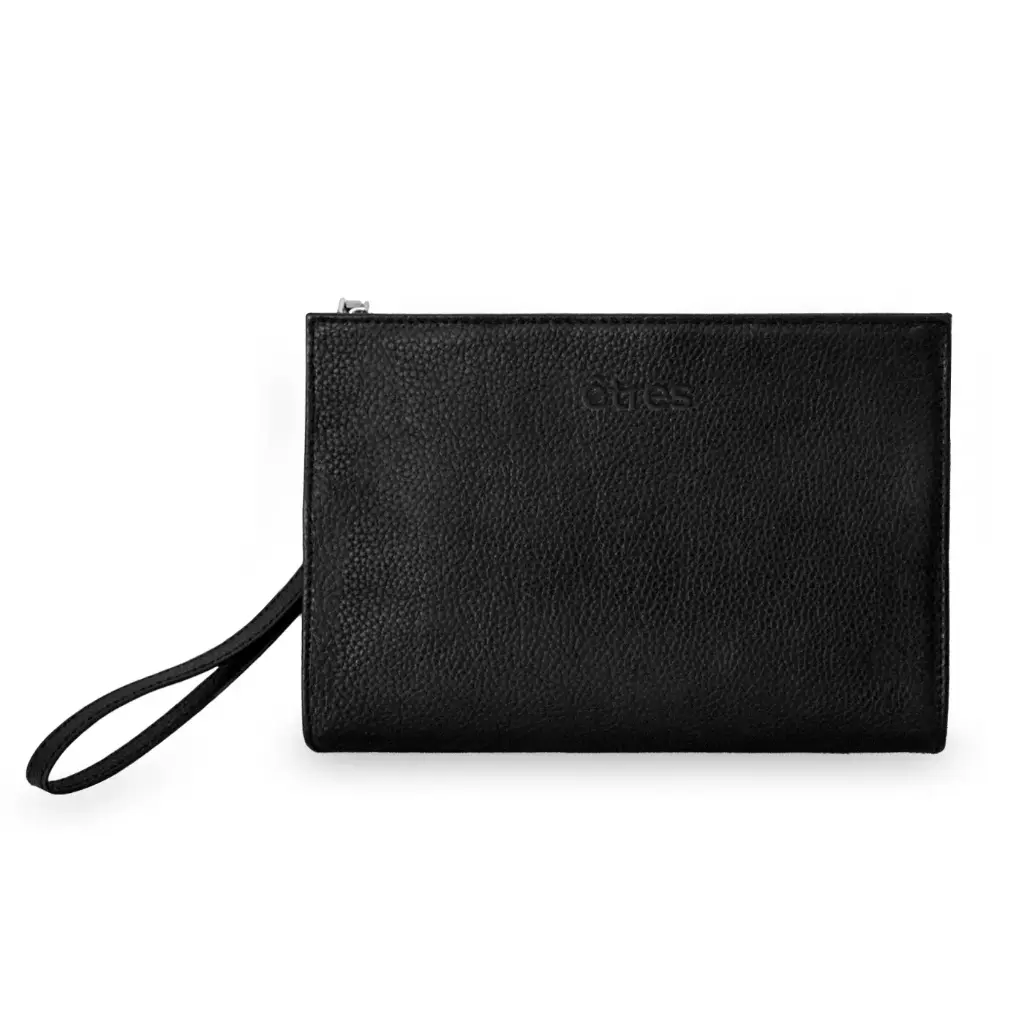 Etres Pochette in Semipelle con Zip e Tracolla Black ET-HB001