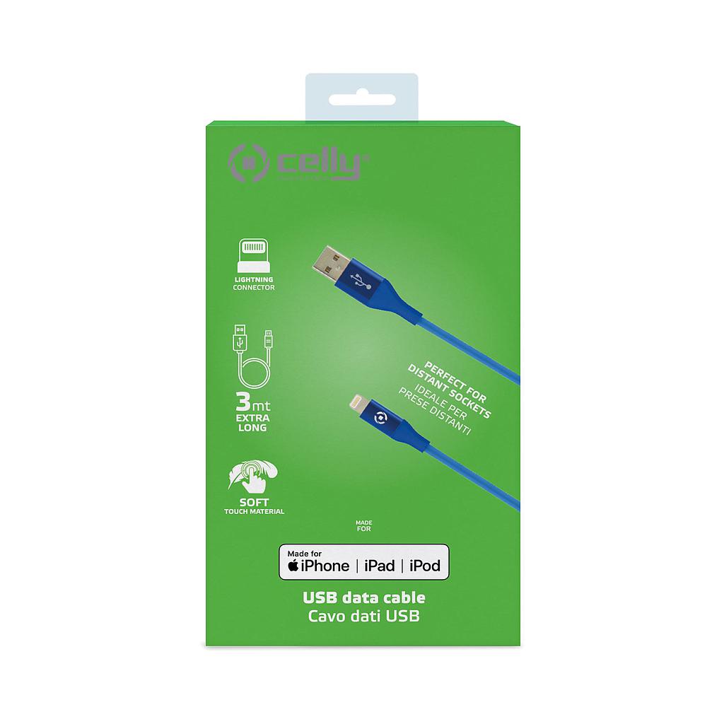 Celly Data cable Lightning 3mt blue (M.F.I) USBLIGHTCOL3MBL 