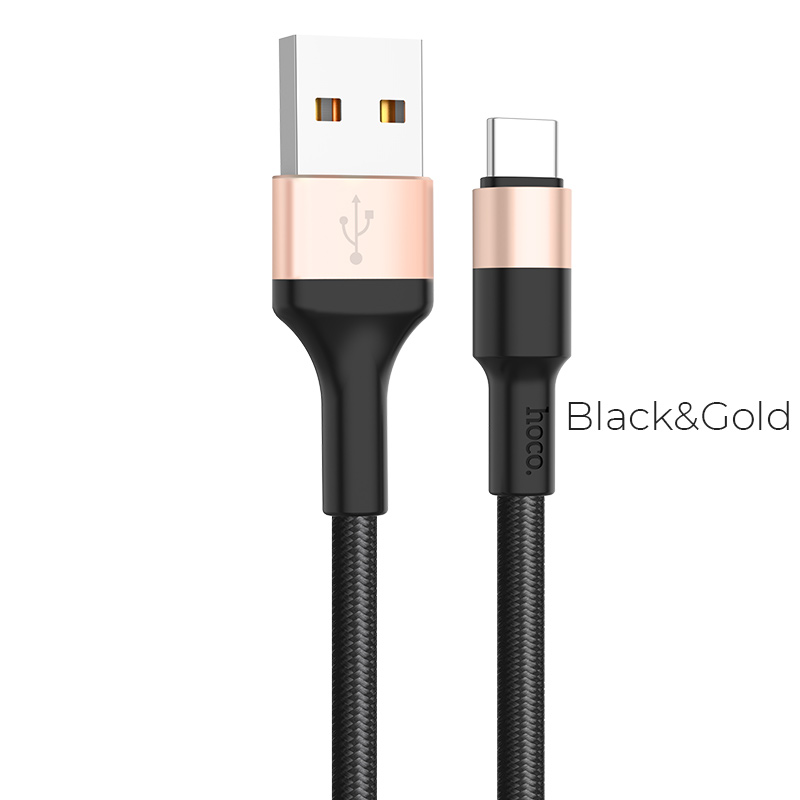 Hoco data cable Type-C 1mt nylon black gold X26