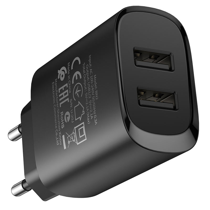 Caricabatteria USB Borofone BN2 dual port black